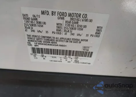 2016 Ford Explorer Xlt z USA, uszkodzony, nr VIN 1FM5K8D84GGA16651